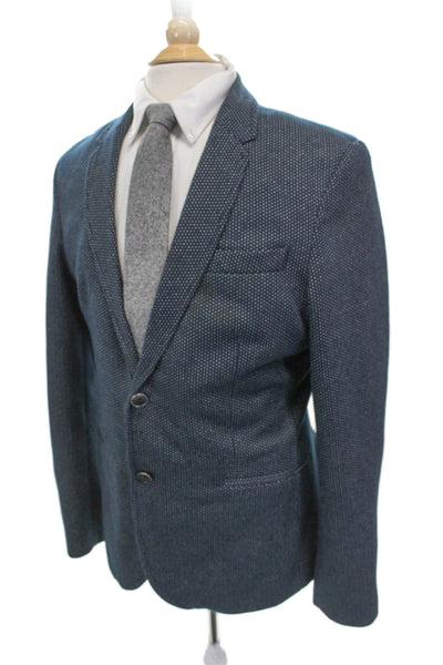 Zara Man Mens Suit Jacket Blue Polka Dot Polyester Size 36