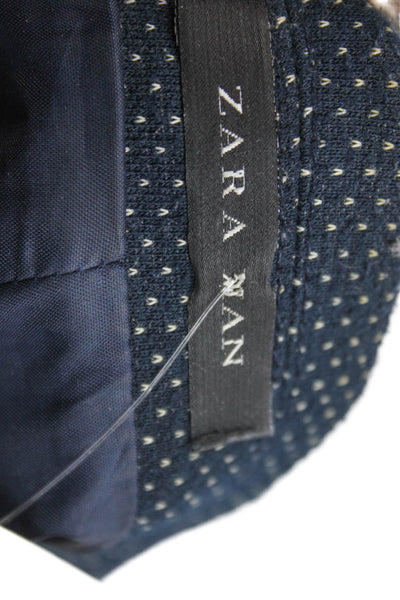 Zara Man Mens Suit Jacket Blue Polka Dot Polyester Size 36
