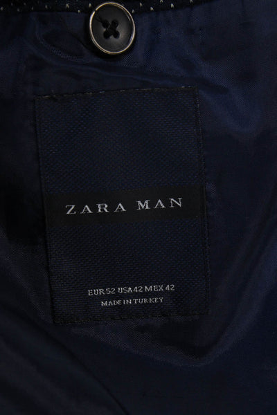 Zara Man Mens Suit Jacket Blue Polka Dot Polyester Size 36