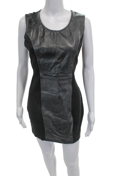 Blaque Label Women Bodycon Sleeveless Black Knit Faux Leather Dress Size 6