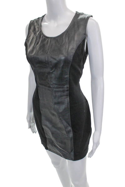 Blaque Label Women Bodycon Sleeveless Black Knit Faux Leather Dress Size 6