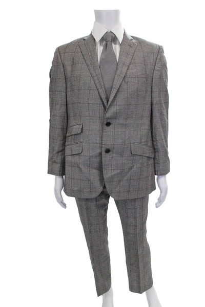 Tallia Mens 2 Piece Wool Plaid Suit Gray Size 40