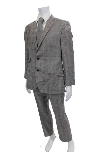 Tallia Mens 2 Piece Wool Plaid Suit Gray Size 40