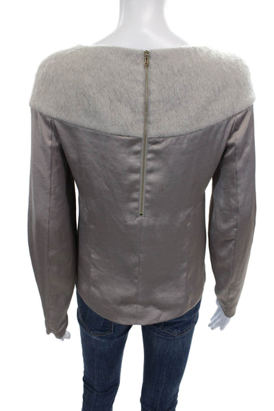 J Brand Women Basic Gray Boat Neck Long Sleeve Zip Polyester Blouse Size S