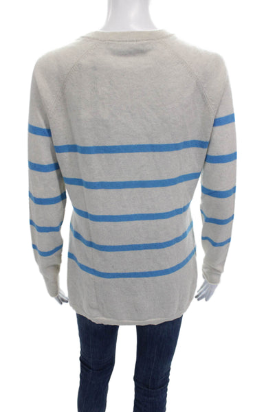 Autumn Cashmere Women Beige Striped V-Neck Pullover Long Sleeve Size M