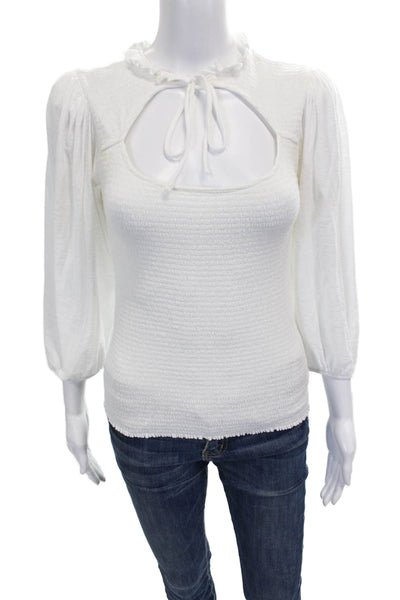 Nation LTD Womens Pima Cotton High Neck Basic Blouse White 3/4 Sleeve Size S