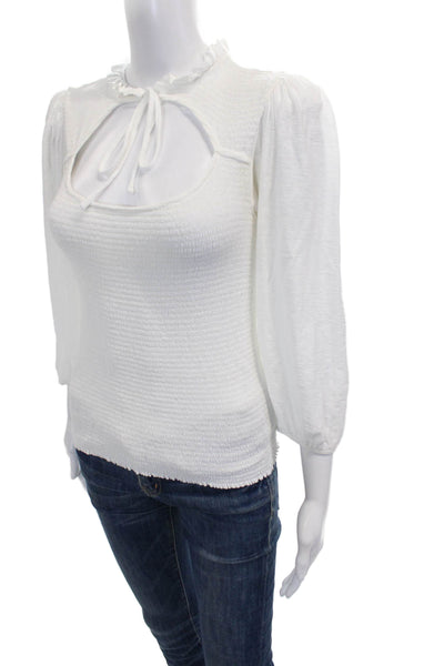 Nation LTD Womens Pima Cotton High Neck Basic Blouse White 3/4 Sleeve Size S