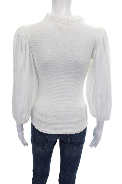 Nation LTD Womens Pima Cotton High Neck Basic Blouse White 3/4 Sleeve Size S