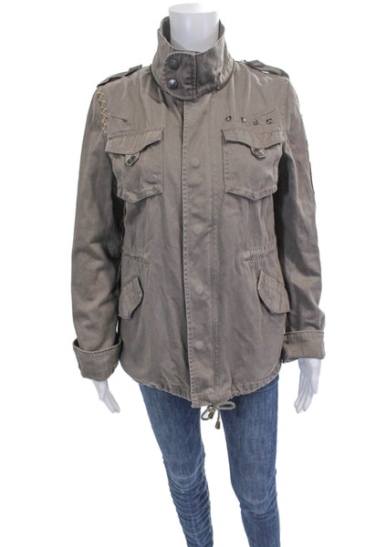 La Rok Womens Military Jacket Green Cotton Button Long Sleeve Size S