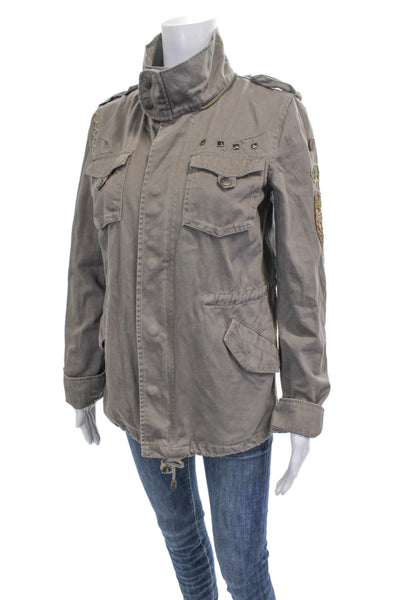 La Rok Womens Military Jacket Green Cotton Button Long Sleeve Size S