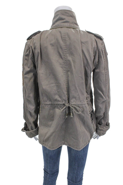 La Rok Womens Military Jacket Green Cotton Button Long Sleeve Size S