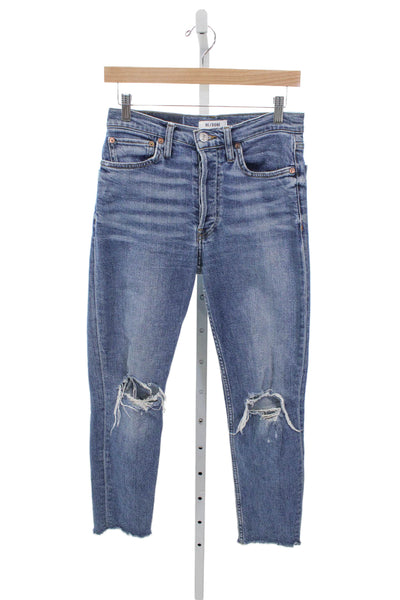 Re/Done Womens Ankle Jeans High Waist Blue Cotton Button Size 26