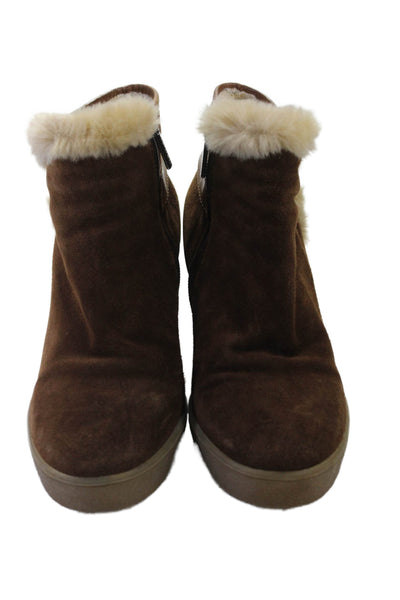 Aquatalia Women's Round Toe Suede Sherpa Line Wedge Boots Brown Size 7.5