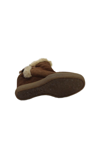 Aquatalia Women's Round Toe Suede Sherpa Line Wedge Boots Brown Size 7.5