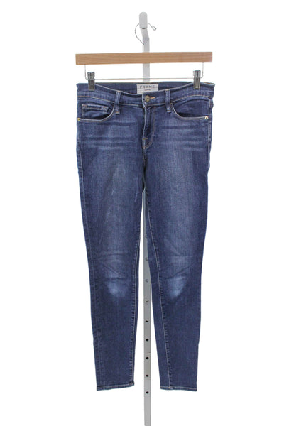 Frame Womens Skinny Jeans Blue Low Rise Button Inseam 28 Size 27