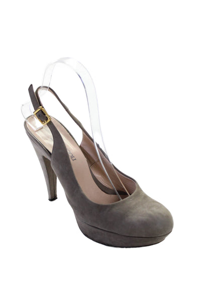 Gastone Lucioli Womens Suede Platform Slingback Heels Gray Size 7