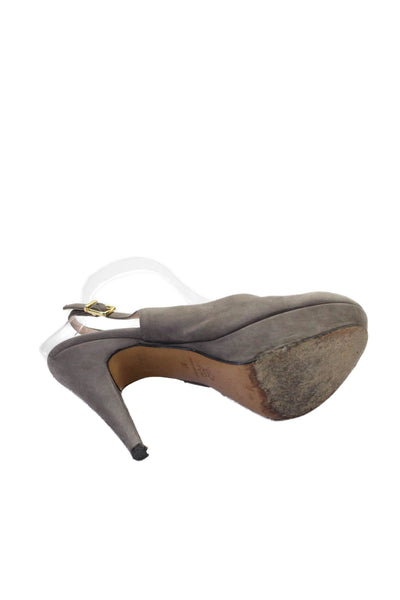 Gastone Lucioli Womens Suede Platform Slingback Heels Gray Size 7