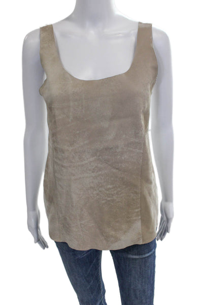 Michael Stars Women Beige Leather Scoop Neck Sleeveless Basic Tank Size S