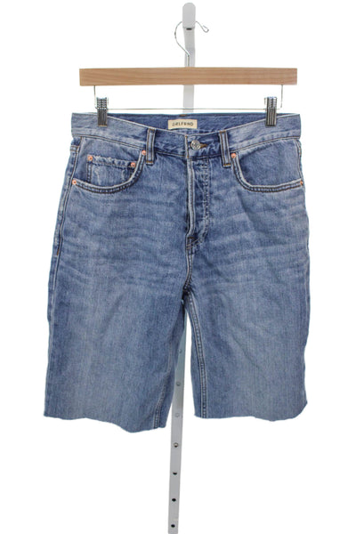 Grlfrnd Womens Cut-Off Blue Cotton Shorts Button Size 25