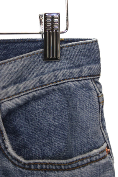 Grlfrnd Womens Cut-Off Blue Cotton Shorts Button Size 25