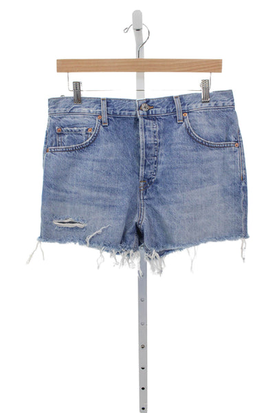 Grlfrnd Women Cut-Off Cotton Shorts Blue Button Size 27