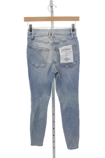 Good American Women Skinny Jeans Blue High Rise Button Size 2