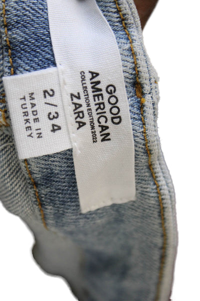 Good American Women Skinny Jeans Blue High Rise Button Size 2