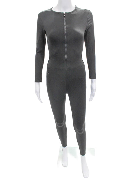 Port De O Bras Women Unitard Gray Polyamide Zip Round Neck Long Sleeve Size XS