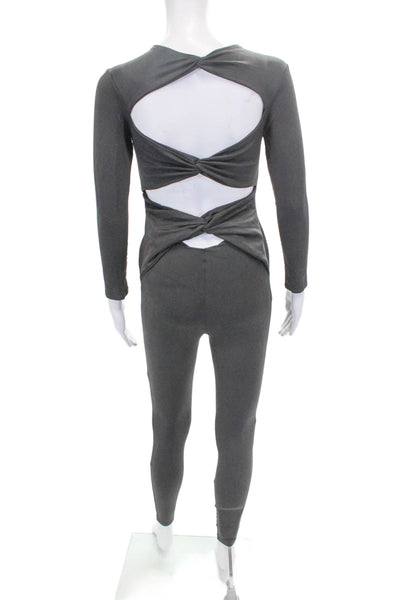Port De O Bras Women Unitard Gray Polyamide Zip Round Neck Long Sleeve Size XS