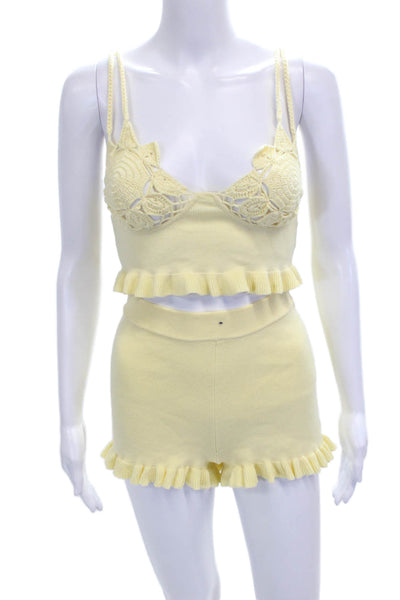 Majorelle Womens Crochet Tank Top Shorts Set Yellow Size Extra Small/Small