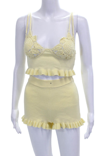 Majorelle Womens Crochet Tank Top Shorts Set Yellow Size Extra Small/Small