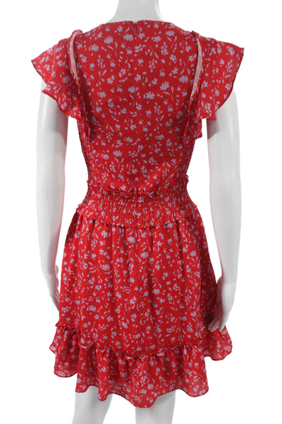 Parker Womens Fit & Flare Red Floral VNeck Short Sleeve Dress Polyester Size 10