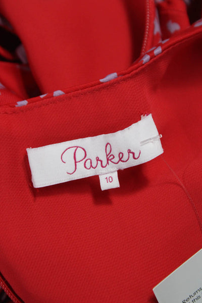 Parker Womens Fit & Flare Red Floral VNeck Short Sleeve Dress Polyester Size 10