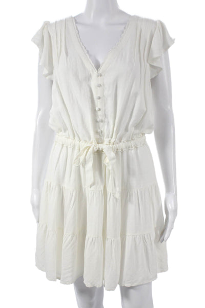 Paige Womens White V Neck Short Sleeve Sundress Rayon Button Size M