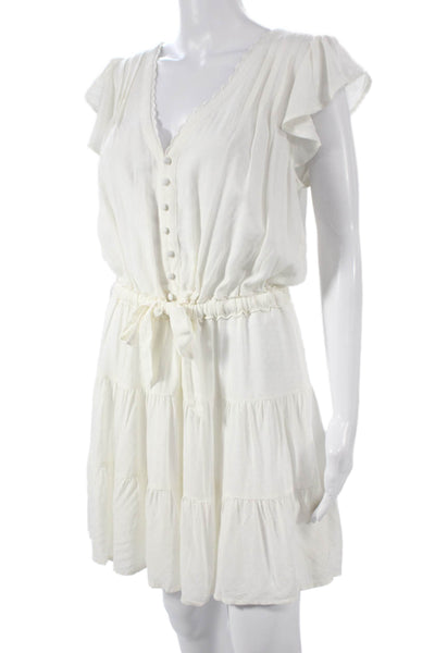 Paige Womens White V Neck Short Sleeve Sundress Rayon Button Size M