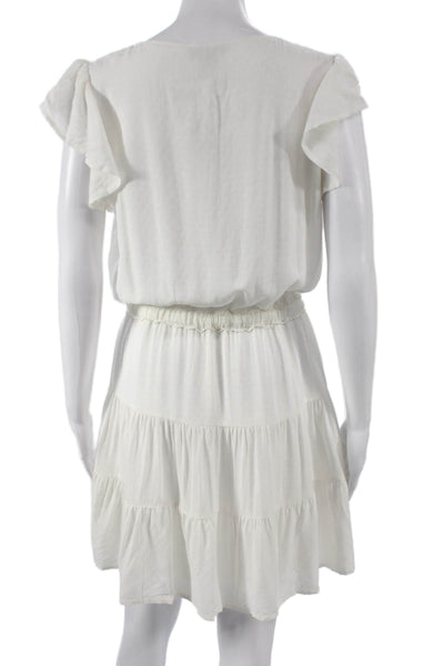 Paige Womens White V Neck Short Sleeve Sundress Rayon Button Size M