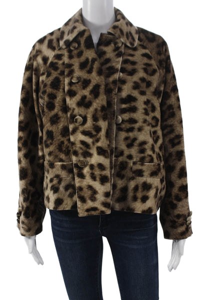 Designer Womens Basic Jacket Animal Print Multicolor Button Longsleeve Size M