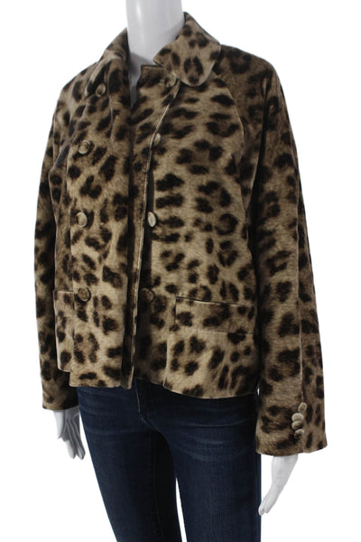 Designer Womens Basic Jacket Animal Print Multicolor Button Longsleeve Size M