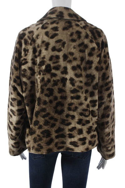 Designer Womens Basic Jacket Animal Print Multicolor Button Longsleeve Size M