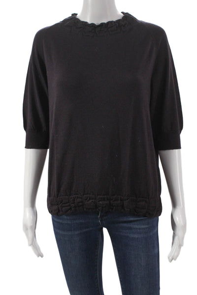 CIVIDINI Womens Wool Pullover Sweater Round Neck 3/4 Sleeve Black Size 44