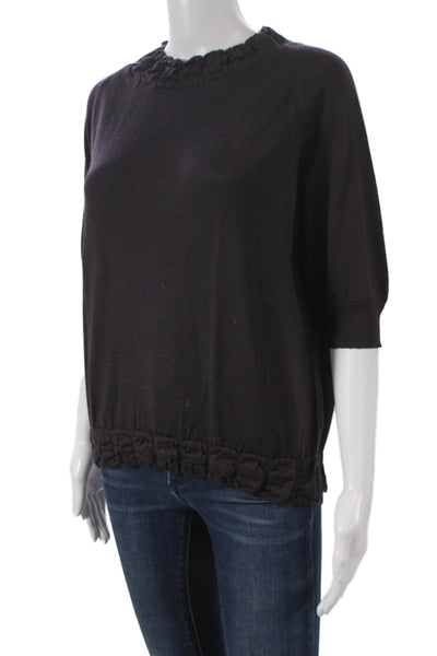 CIVIDINI Womens Wool Pullover Sweater Round Neck 3/4 Sleeve Black Size 44