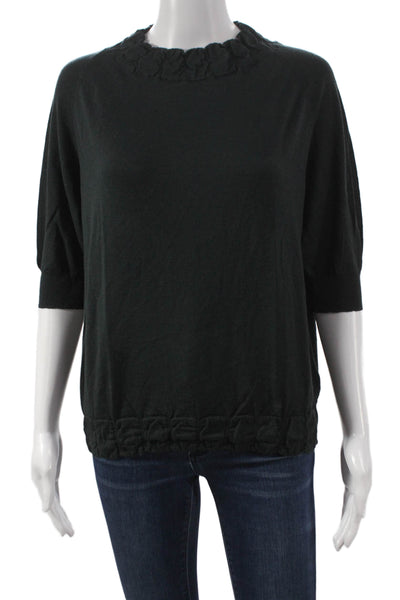 CIVIDINI Womens Wool Pullover Green Round Neck 3/4 Sleeve Size 44