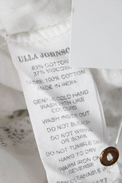 Ulla Johnson Women Blouse White High Neck Button Cotton Short Sleeve Size 0