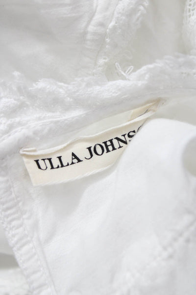 Ulla Johnson Women Blouse White High Neck Button Cotton Short Sleeve Size 0