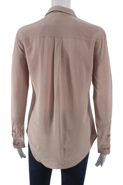 R Label Women Silk Collared Long Sleeve Brown Shirt Size XS
