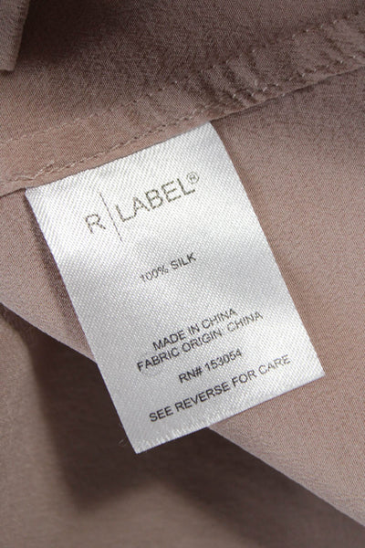 R Label Women Silk Collared Long Sleeve Brown Shirt Size XS