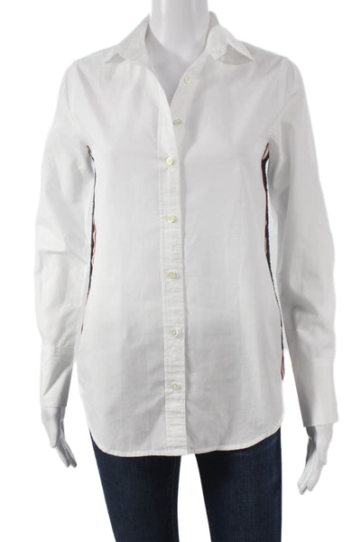 J Crew Womens Cotton Collared Button-Up Blouse White Long Sleeve Size 00