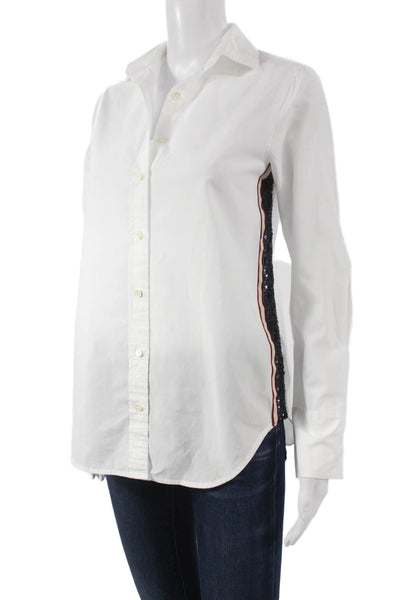 J Crew Womens Cotton Collared Button-Up Blouse White Long Sleeve Size 00
