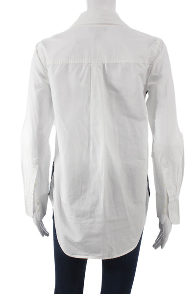 J Crew Womens Cotton Collared Button-Up Blouse White Long Sleeve Size 00