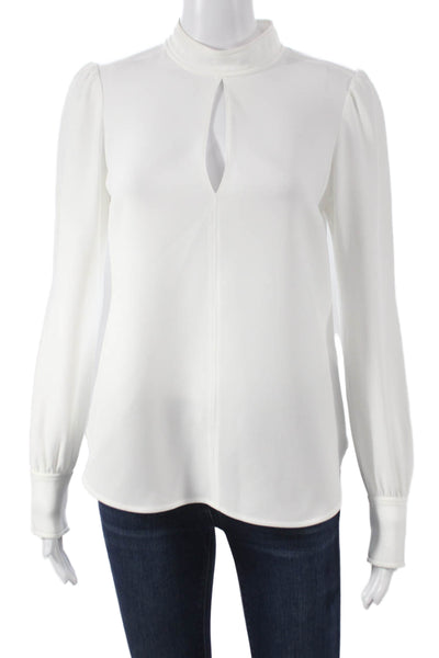 ALC Women Basic White Triacetate High Neck Long Sleeve Blouse Size 0